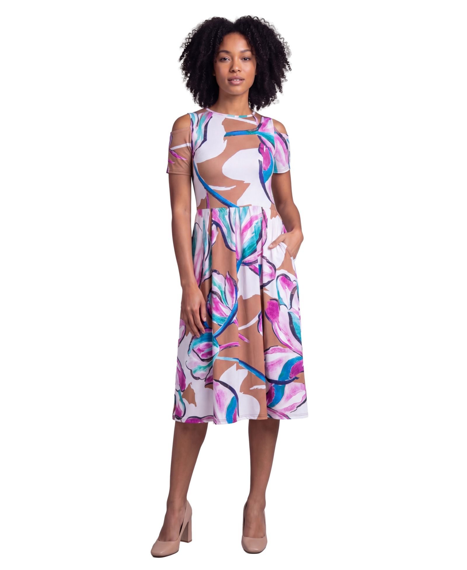 24seven Comfort Apparel Petite Essential Abstract Print Short-Sleeve Dress