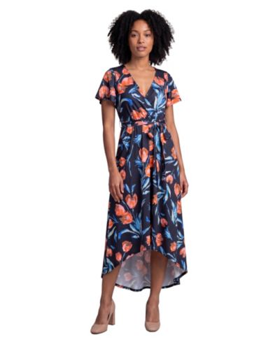 24seven Comfort Apparel Женское платье Petite с коротким рукавом и цветочным принтом, черное