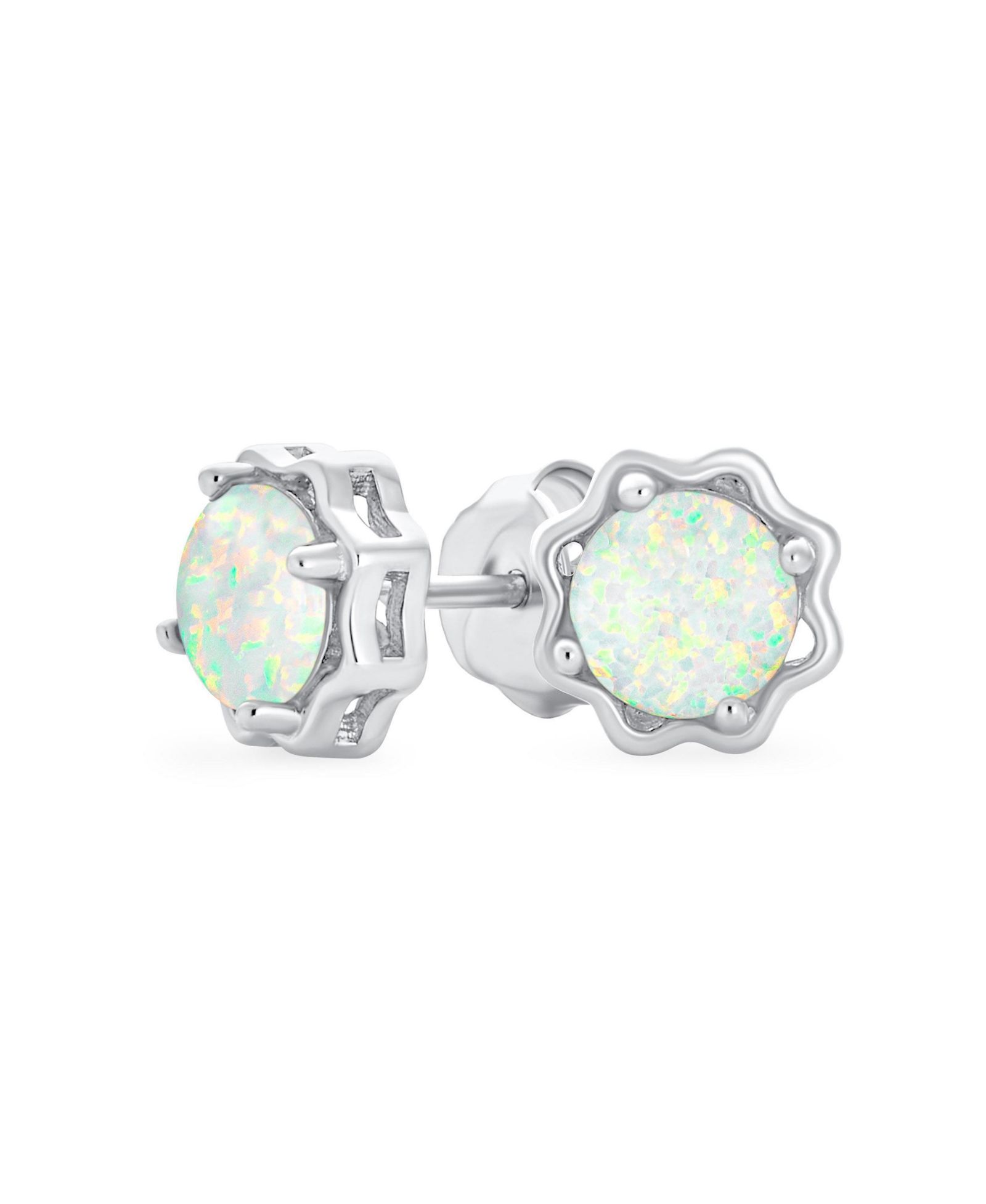 Bling Jewelry 1.5 CT Flower Basket Set Solitaire Create White Opal Stud Earrings .925 Sterling Silver