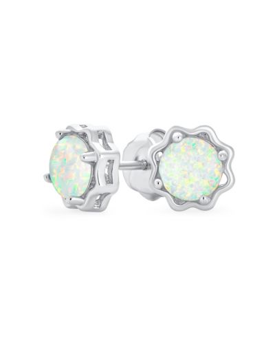 Bling Jewelry 1.5 CT Flower Basket Set Solitaire Create White Opal Stud Earrings .925 Sterling Silver