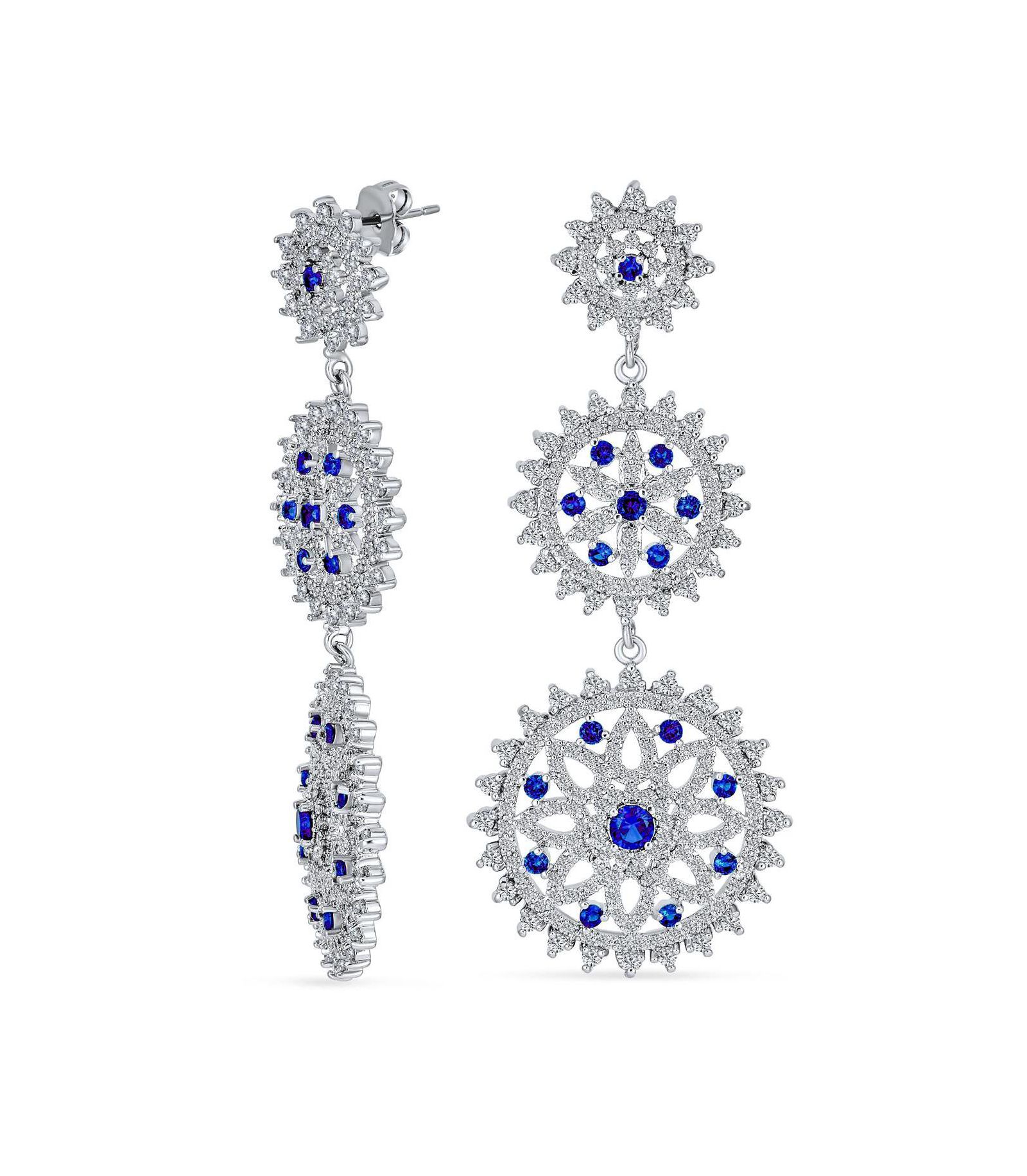 Серьги-люстры Bling Jewelry Blue Sapphire CZ Triple Circle Medallion