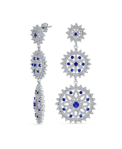 Серьги-люстры Bling Jewelry Blue Sapphire CZ Triple Circle Medallion
