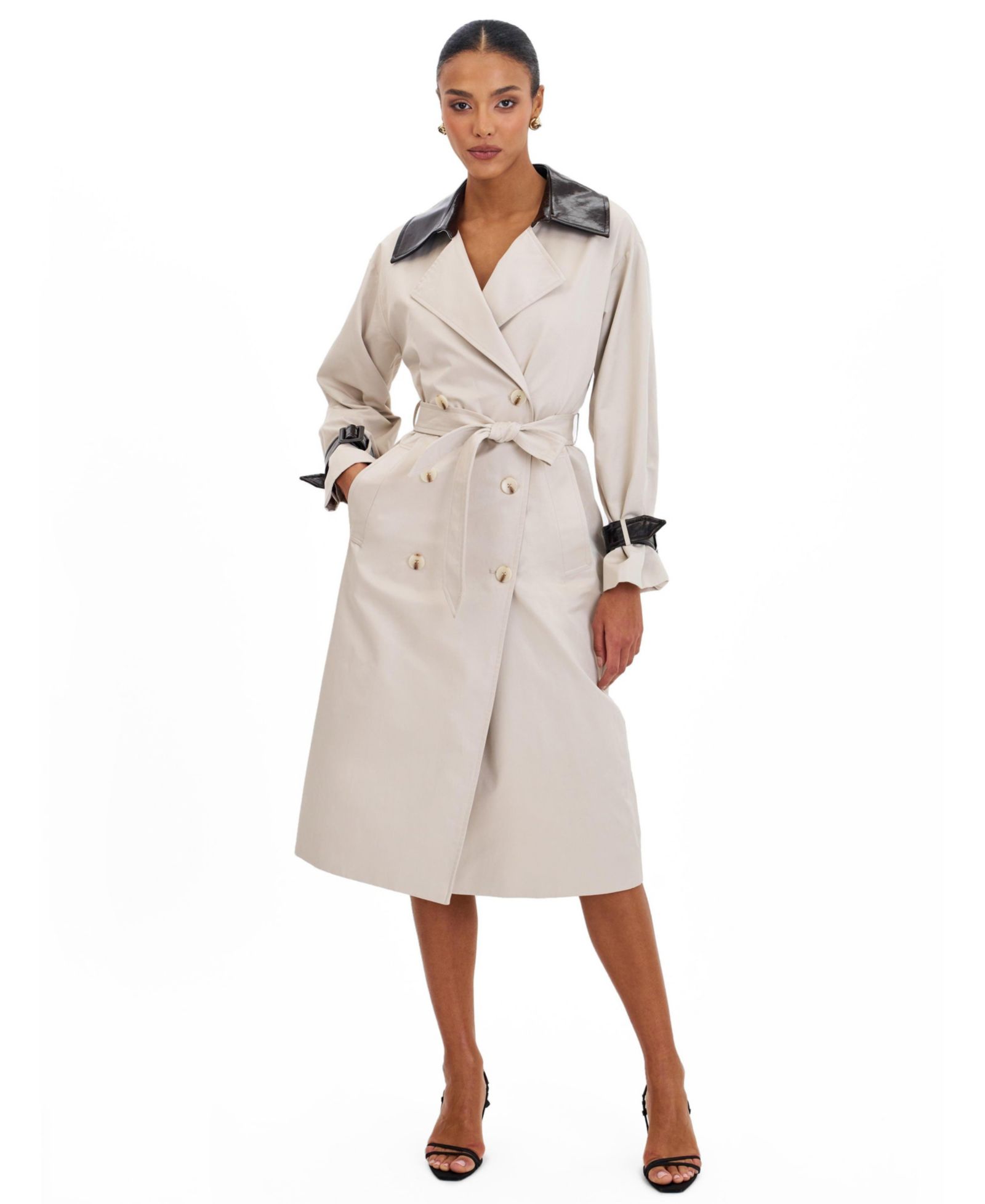 Miss Circle Women's Umber Oyster Double-Breasted Lapel Trench Coat