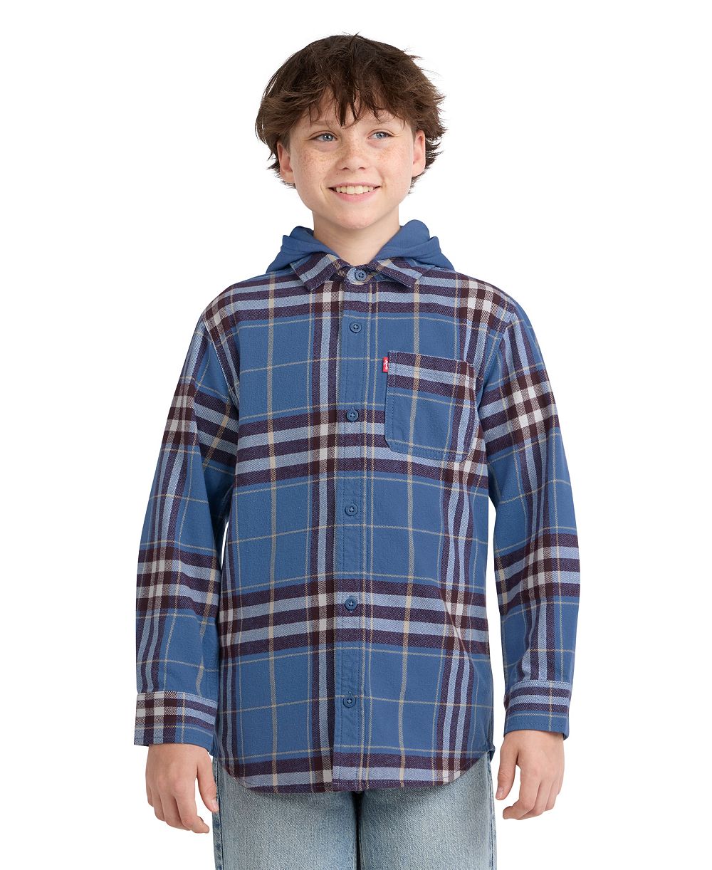 Рубашка Levi's Boys' 8-20 Hooded Plaid Flannel Long-Sleeve
