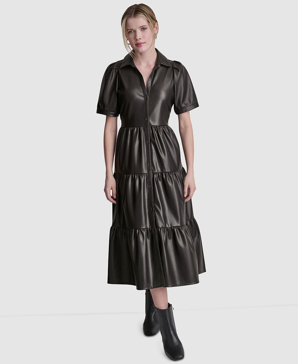 DKNY Jeans Women's Button-Front Tiered Dress