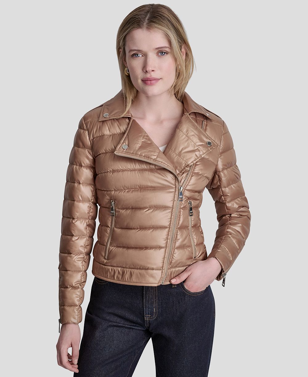 DKNY Jeans Women's Moto Style Lightweight Puffer Jacket