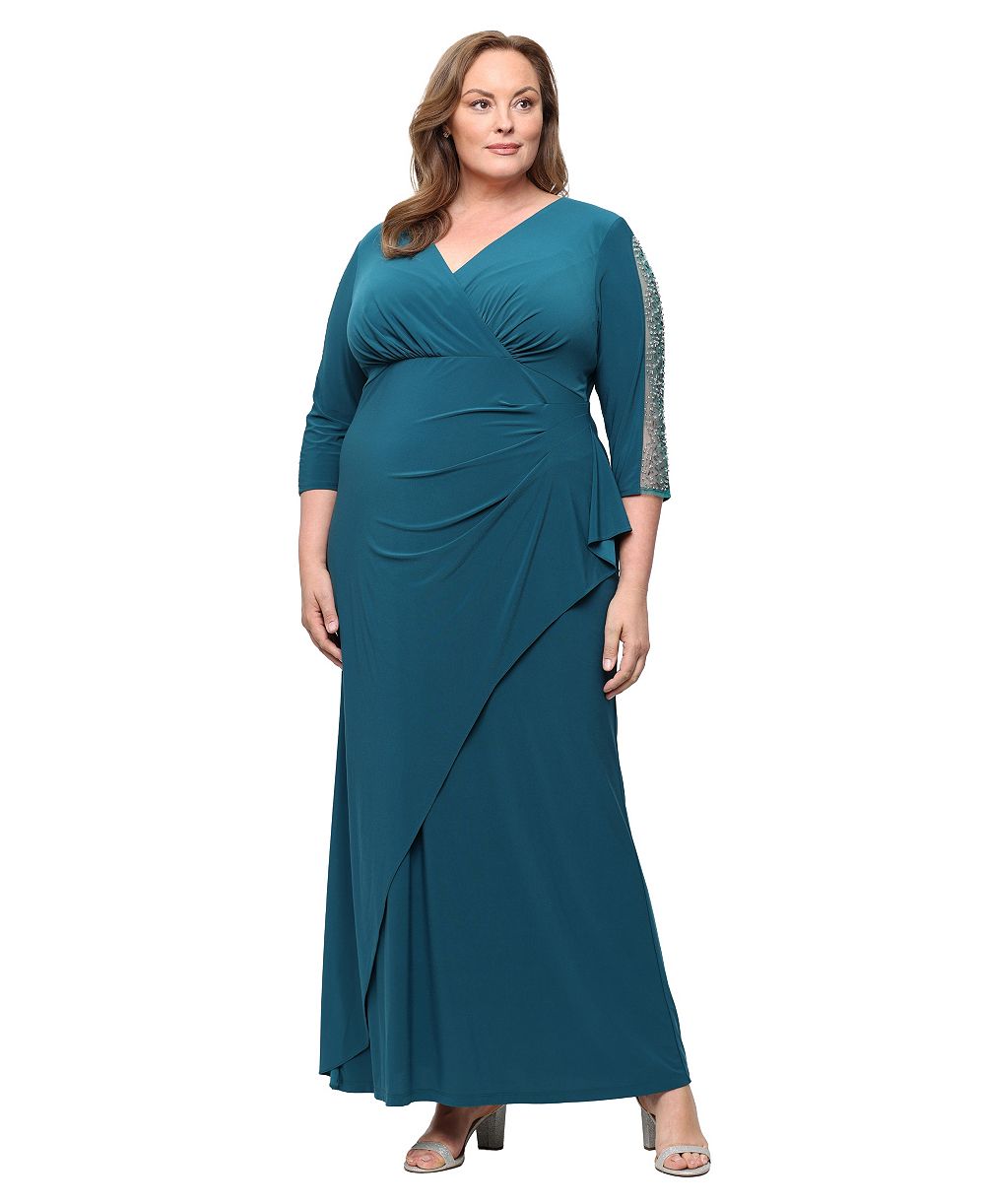 Платье SL Fashions Plus Size V-Neck Long-Sleeve Embellished