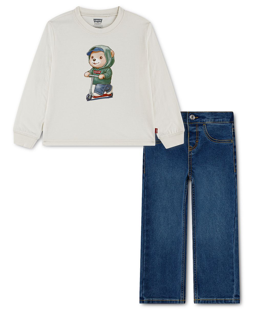 Детский комплект Levi's 2-Piece: топ с принтом медведя и джинсовые брюки, 2T-4T