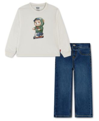 Levi's Toddler Boys' 2T-4T Bear Graphic Top and Denim Pants, 2-Piece Set