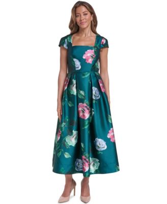 Eliza J Petite Square Neck Cap-Sleeve Midi Dress