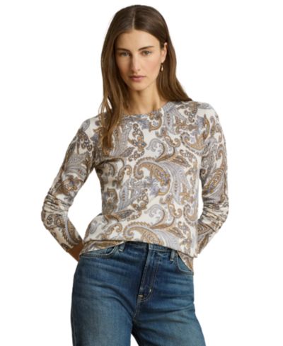 Lauren Ralph Lauren Petite Paisley Print Crewneck Sweater