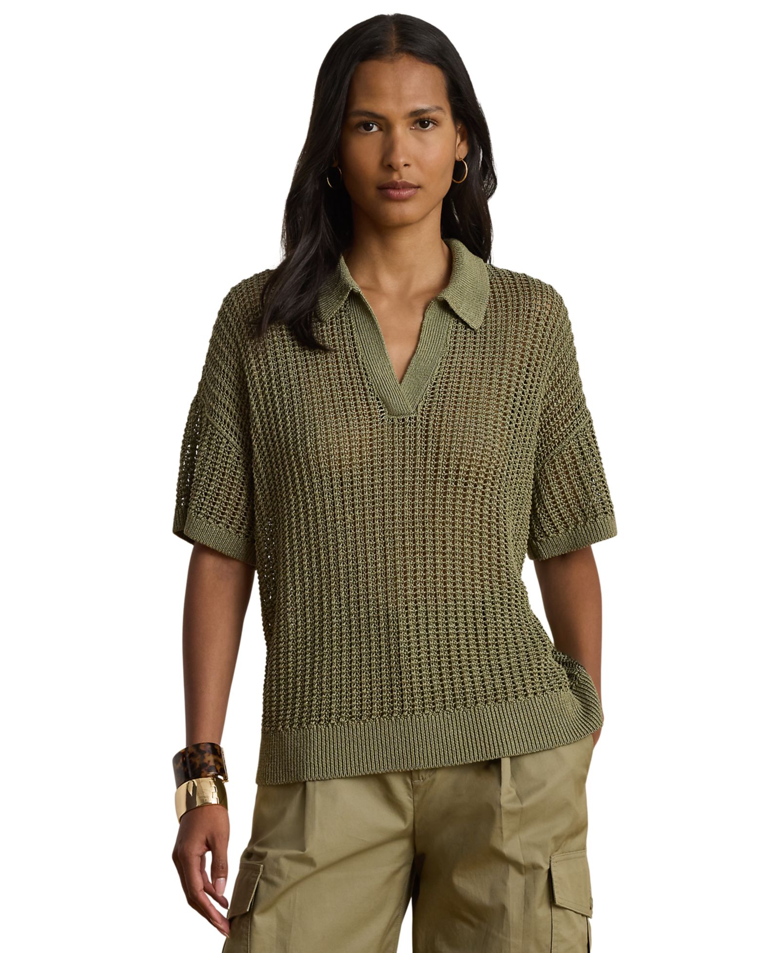 Lauren Ralph Lauren Petite Mesh Short-Sleeve Sweater