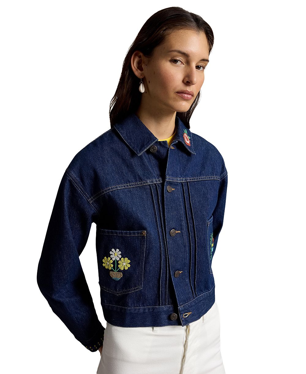 Polo Ralph Lauren Women's Spread Collar Beaded Denim Trucker Jacket