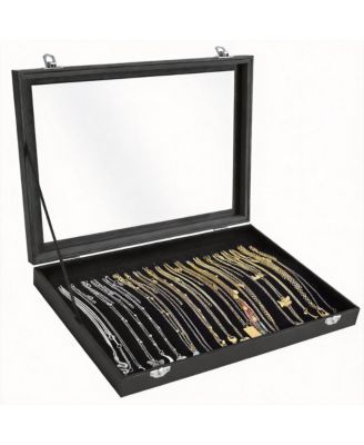 YIGII 20 Hook Velvet Necklace Organizer with Transparent Lid for Display