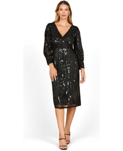Lara Women's Beaded A-line Midi Dress with Long Sleeves