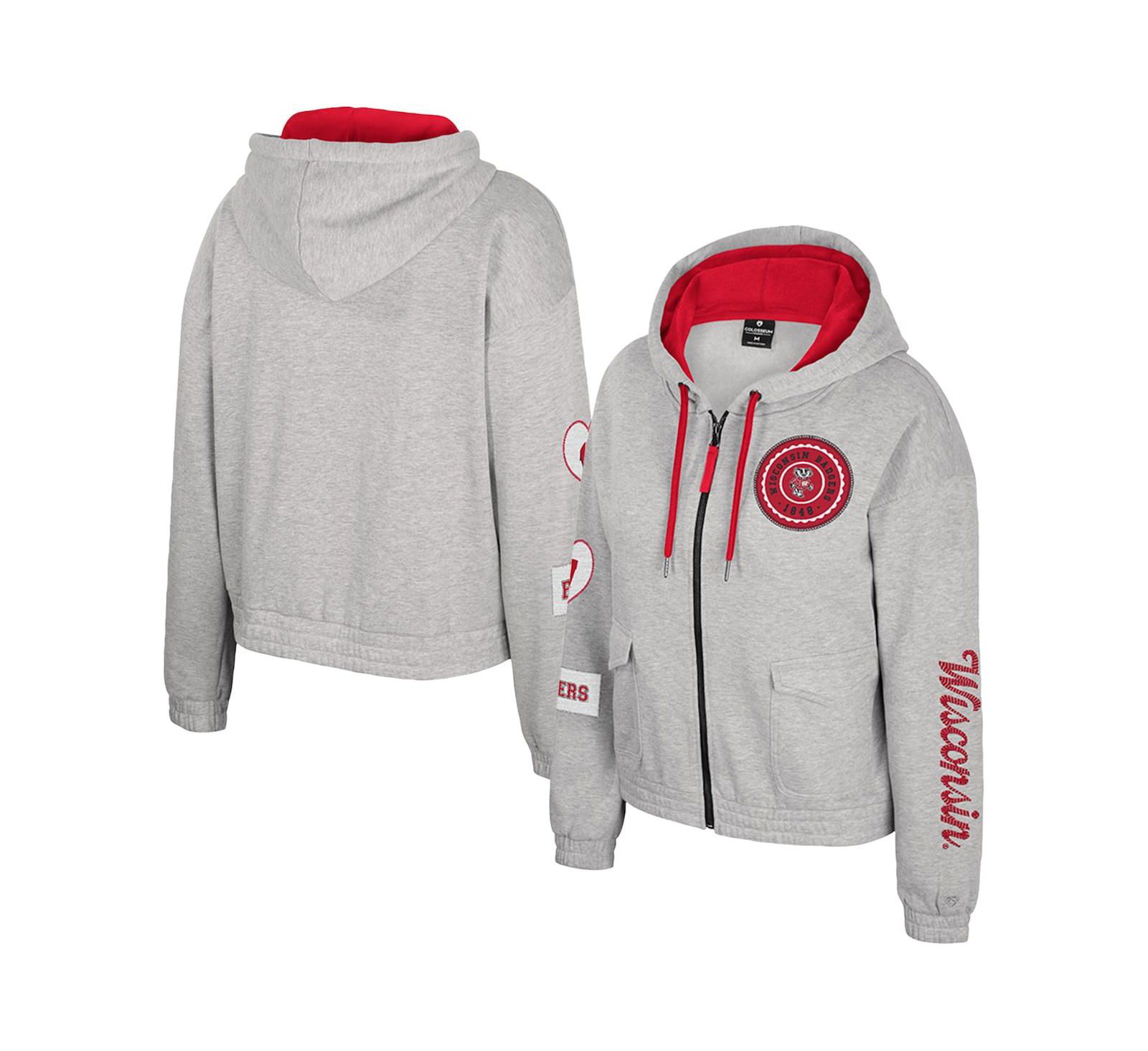 Colosseum Women's Gray Wisconsin Badgers Alfie Full-Zip Hoodie Jacket