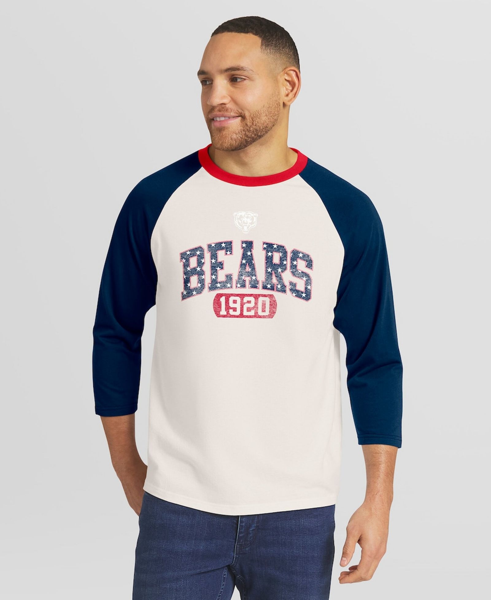 Fanatics Мужская футболка Chicago Bears Americana 3/4 рукава Raglan White/Navy