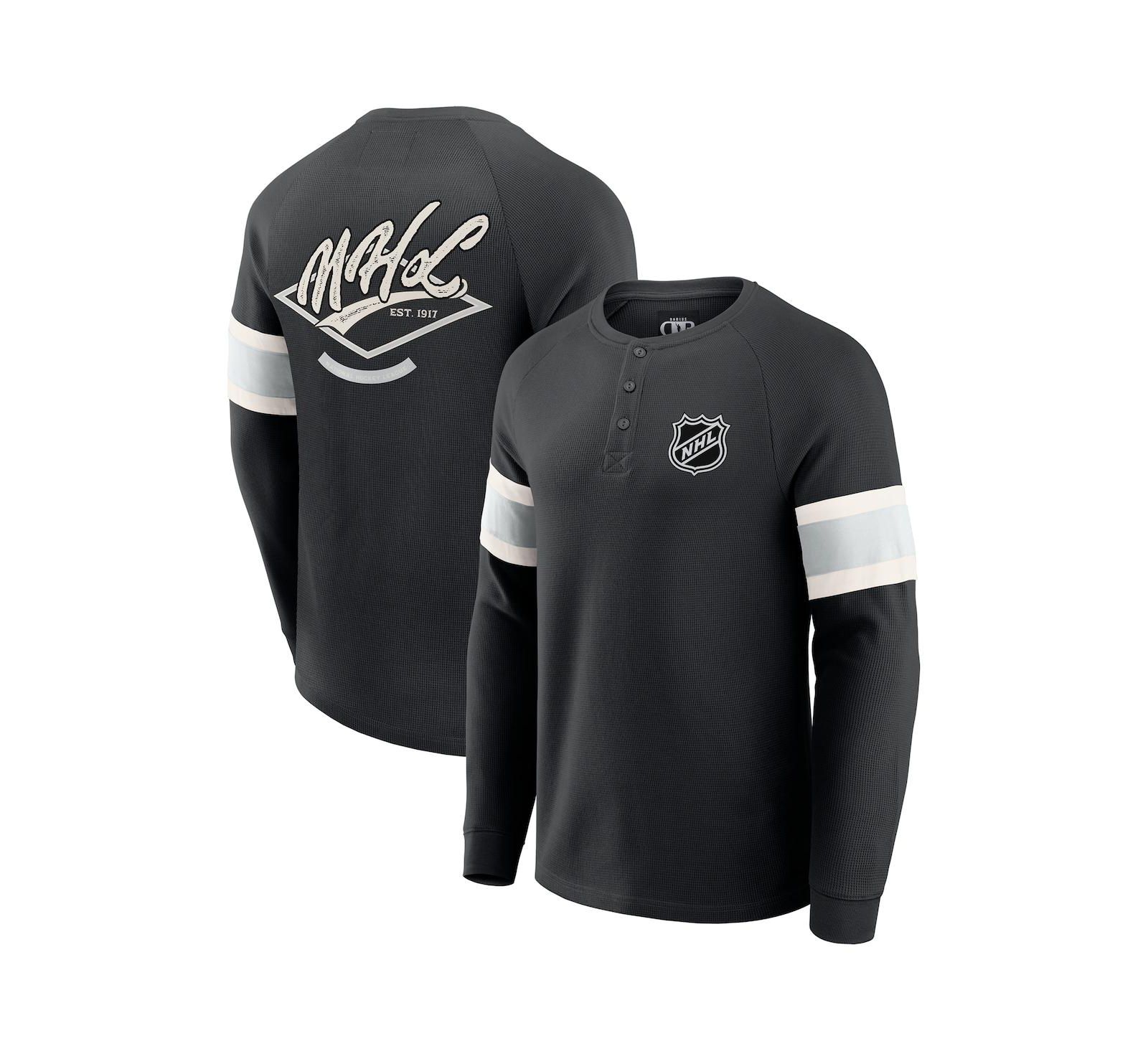 Fanatics Мужская футболка Henley с длинным рукавом NHL Waffle-Knit Raglan черная