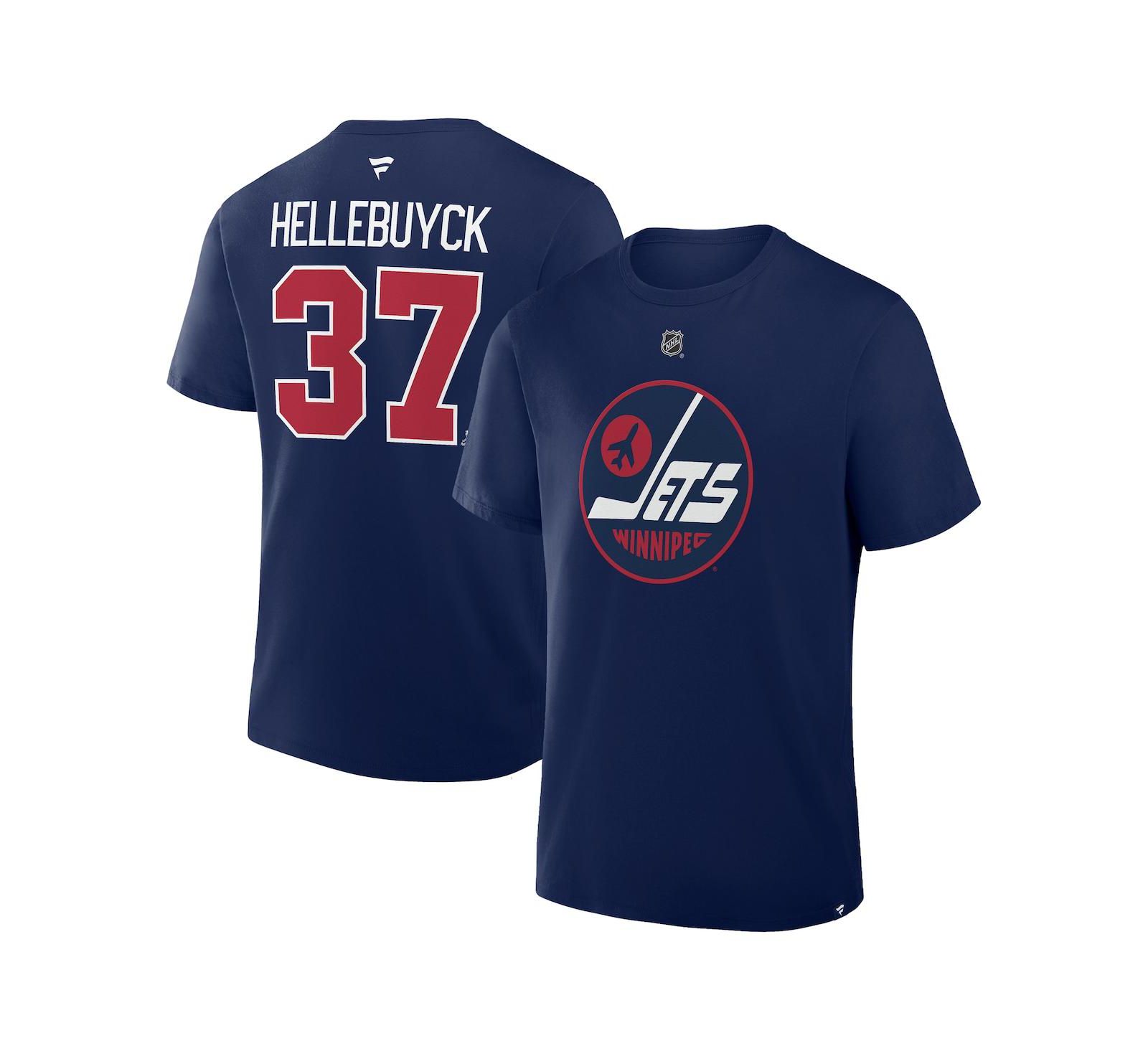 Мужская футболка Fanatics Connor Hellebuyck Navy Winnipeg Jets Authentic Stack Name & Number