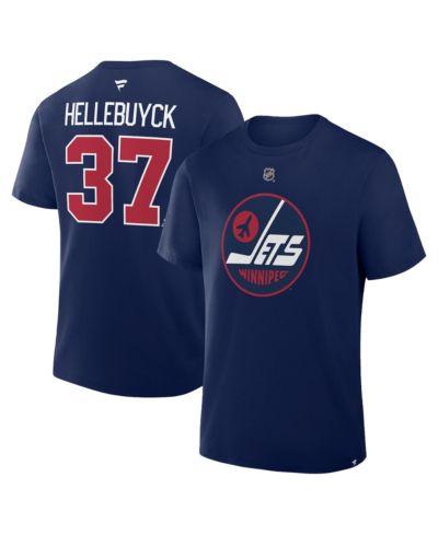 Мужская футболка Fanatics Connor Hellebuyck Navy Winnipeg Jets Authentic Stack Name & Number