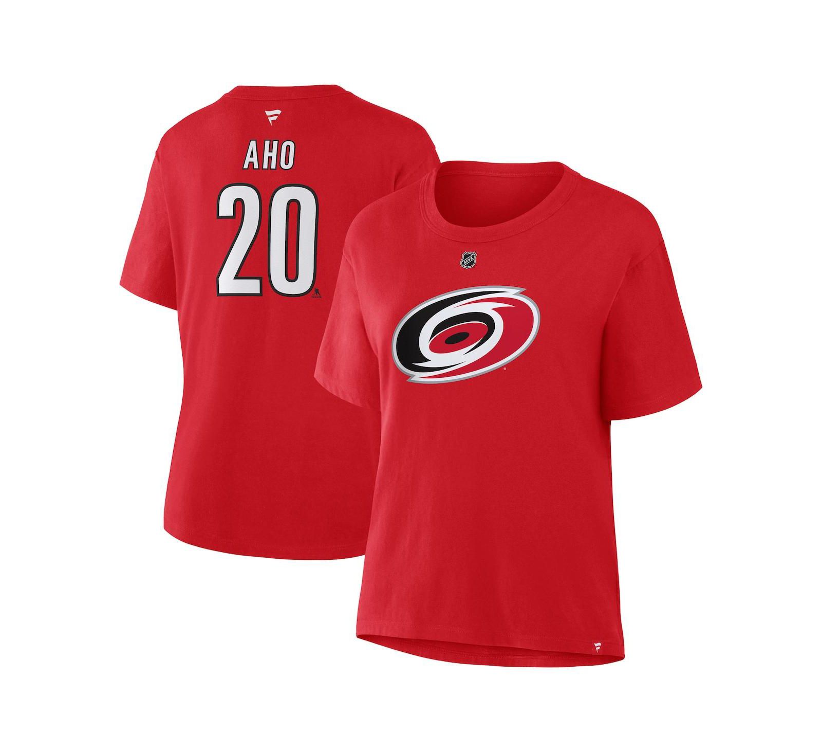 Женская футболка Fanatics Sebastian Aho Red Carolina Hurricanes Authentic Stack Name & Number