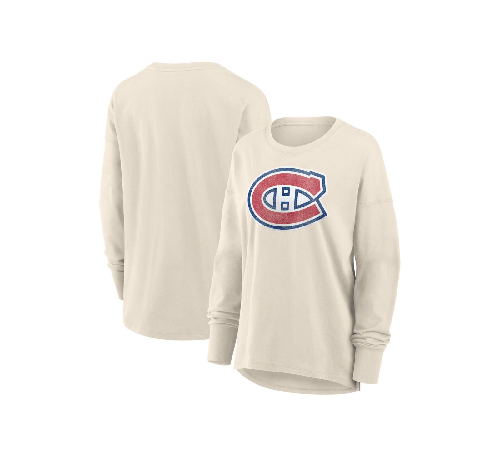 Футболка Fanatics Women's Cream Montreal Canadiens Distressed Logo Long Sleeve