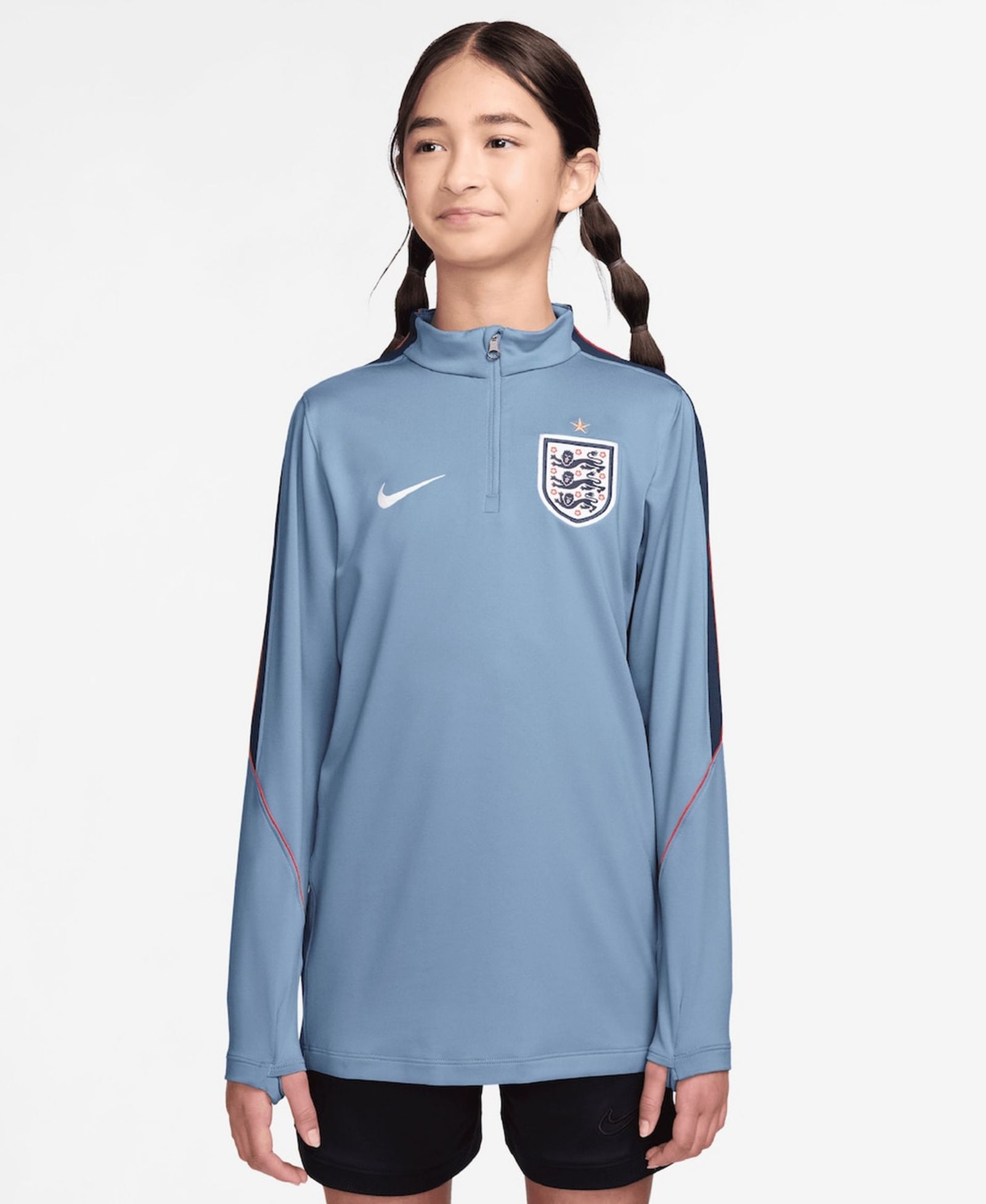 Nike Dri-FIT лонгслив для мальчиков и девочек, синий, национальная сборная Англии 2026 Strike, с молнией на четверть