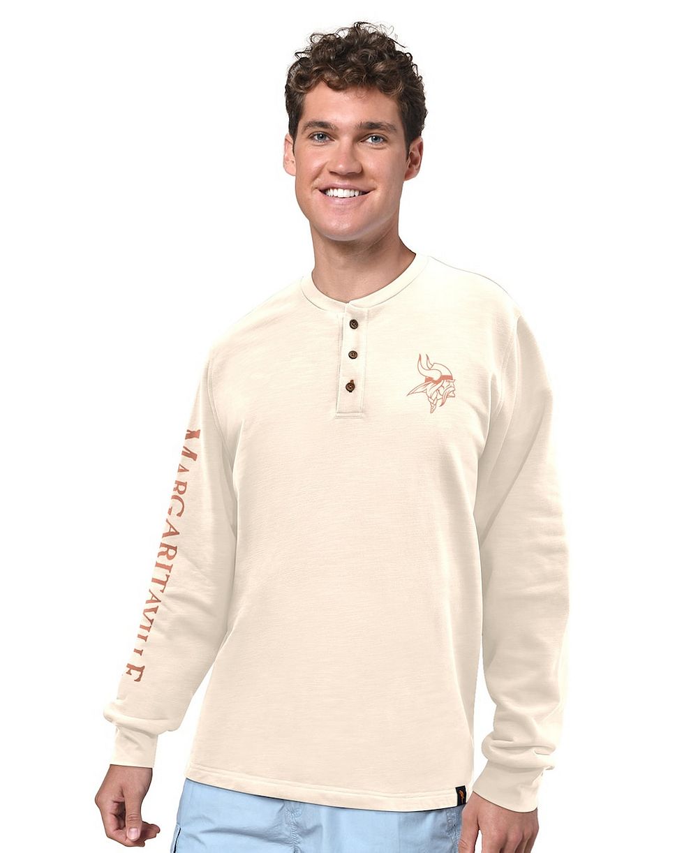 Футболка Henley Margaritaville Men's Cream Minnesota Vikings Five O'Clock Long Sleeve