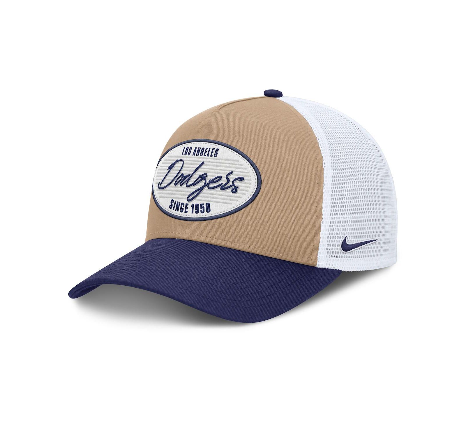 Мужская кепка Nike Los Angeles Dodgers Rise A-Frame Trucker, цвет Khaki/Royal