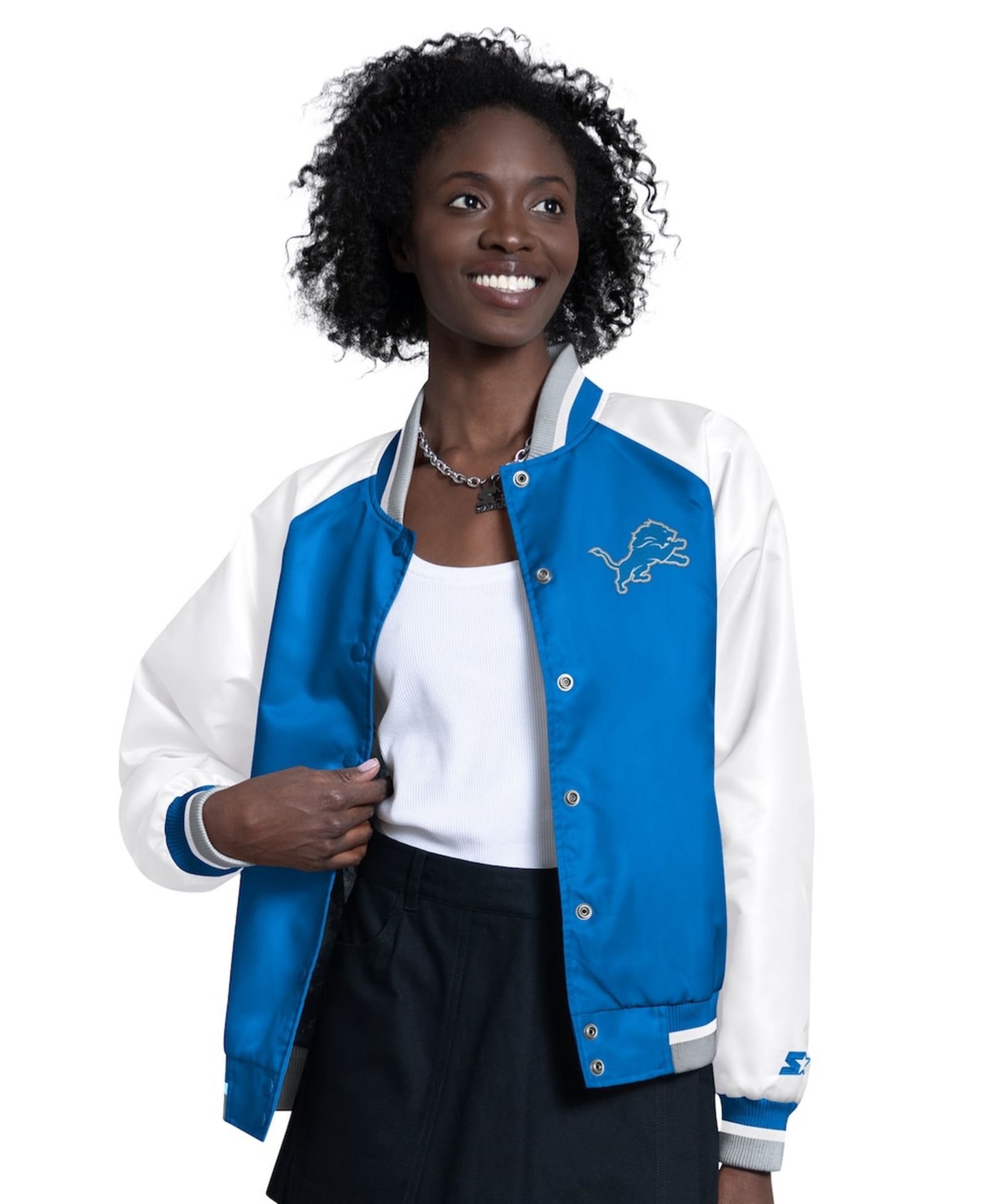 Starter Women's Blue/White Detroit Lions Raglan Blitz Full-Snap Varsity Jacket
