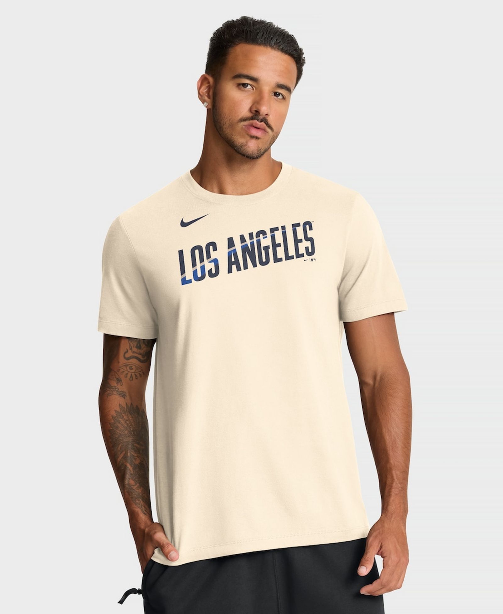 Nike Мужской Cream Los Angeles Dodgers City Connect Wordmark T-Shirt