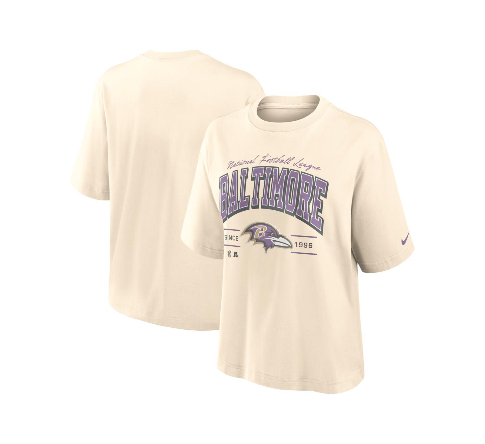 T-shirt Nike Women's Baltimore Ravens Vintage Mod Boxy, кремовая