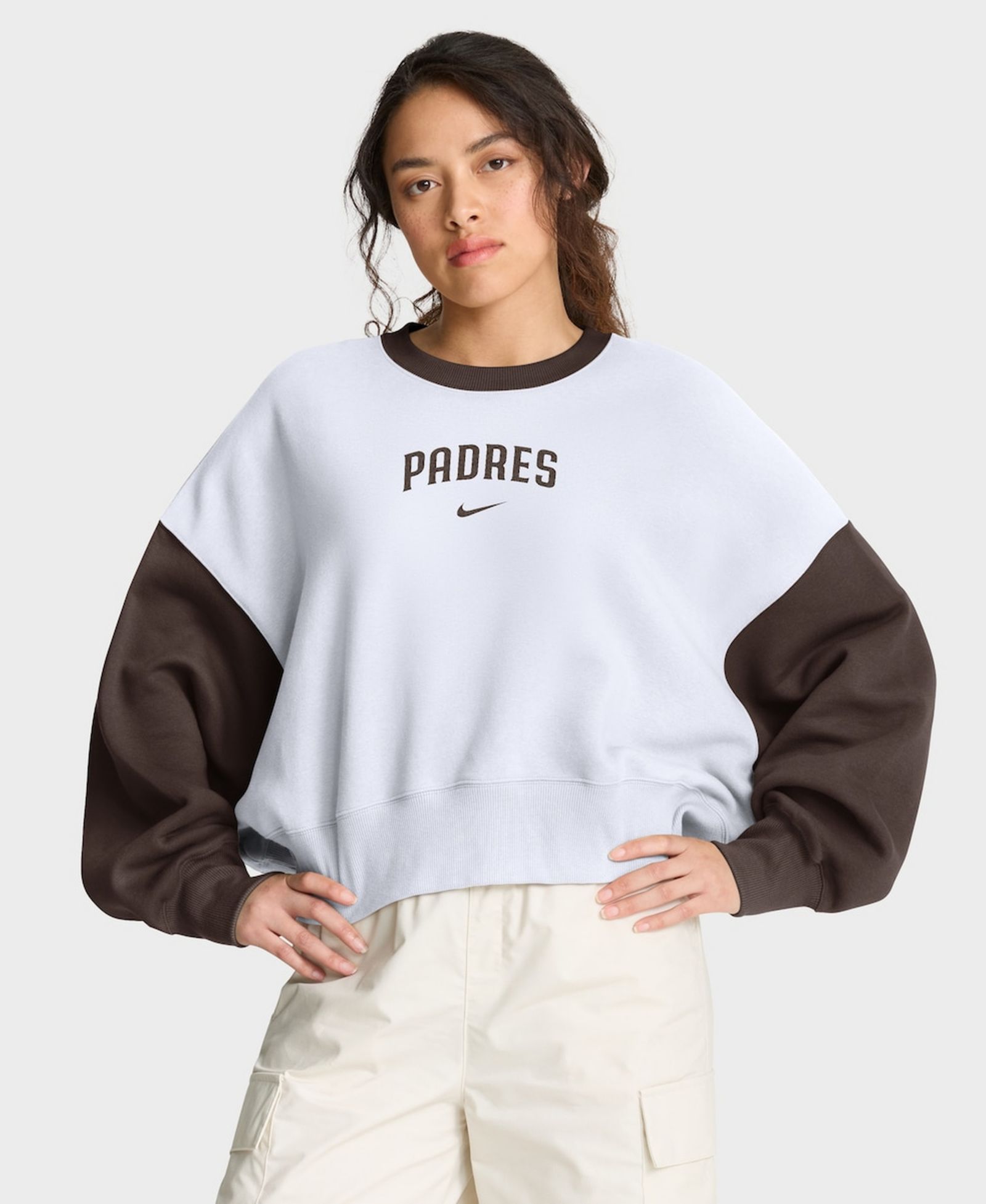 Nike Women's White/Brown San Diego Padres Oversized High Hip Fleece Sweatshirt