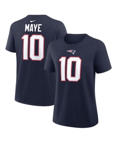 Женская футболка Nike Drake Maye Navy New England Patriots с именем и номером игрока