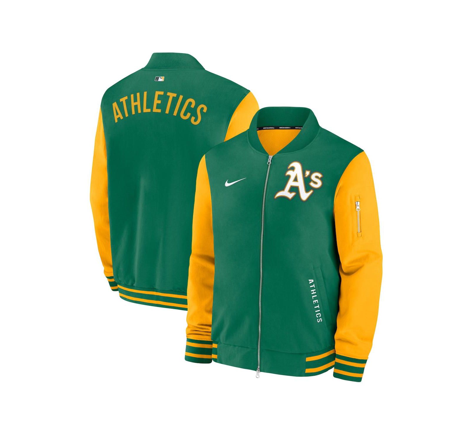 Nike Men's Kelly Green Athletics Authentic Collection Dugout Relaxed Full-Zip Bomber Jacket