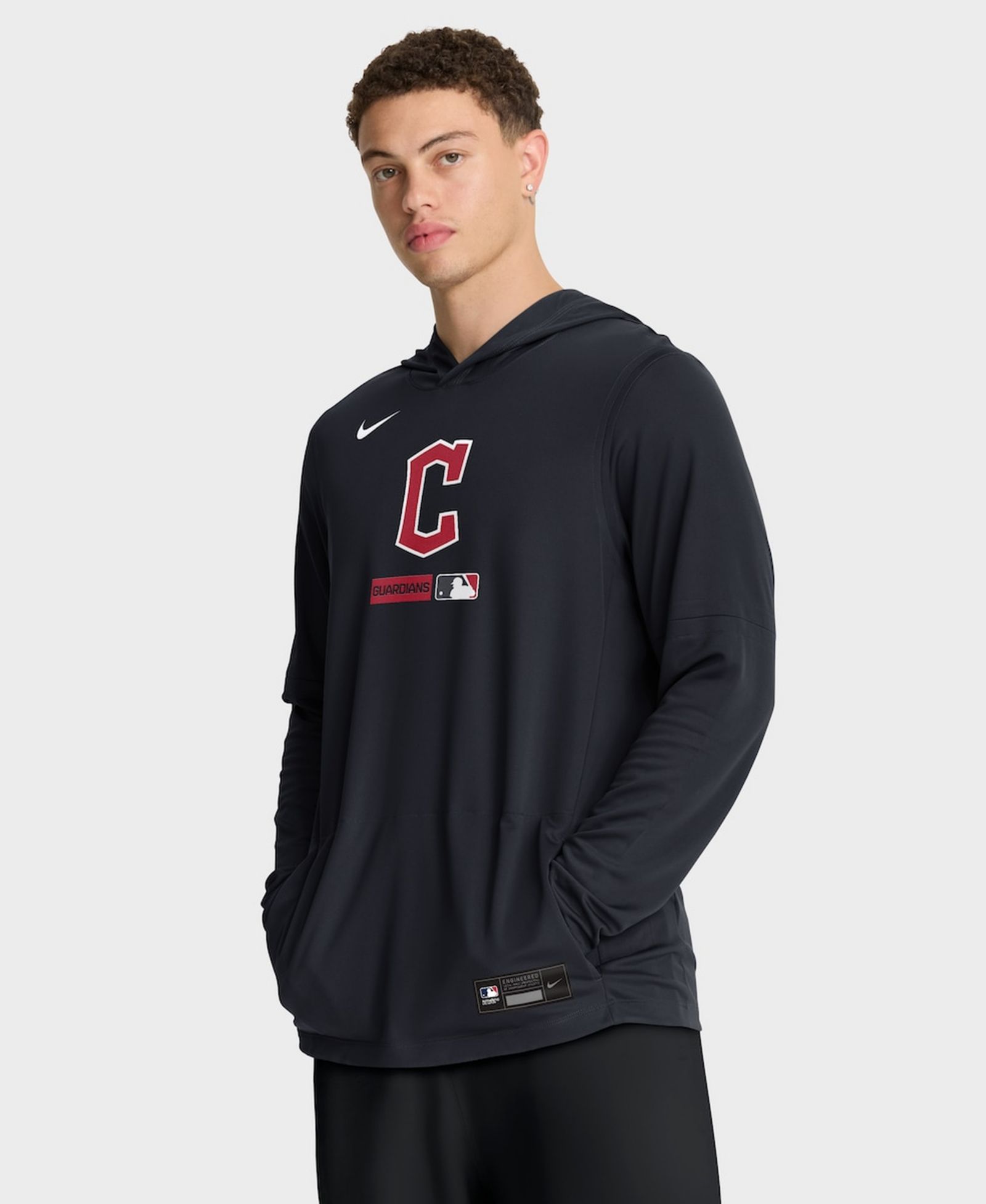 Nike Men's Navy Cleveland Guardians Authentic Collection Dri-FIT Long Sleeve Hooded T-Shirt