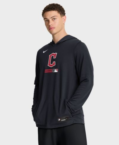 Мужская футболка Nike Dri-FIT с длинным рукавом и капюшоном, темно-синий Cleveland Guardians Authentic Collection
