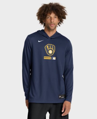 Nike Мужская футболка с длинным рукавом и капюшоном Milwaukee Brewers Authentic Collection Dri-FIT, темно-синяя