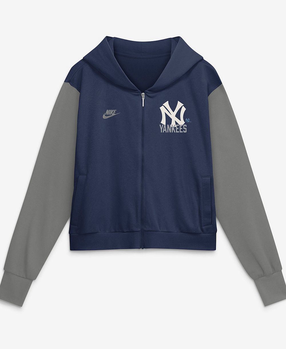 Женское укороченное худи на молнии Nike Navy/Gray New York Yankees Cooperstown Collection