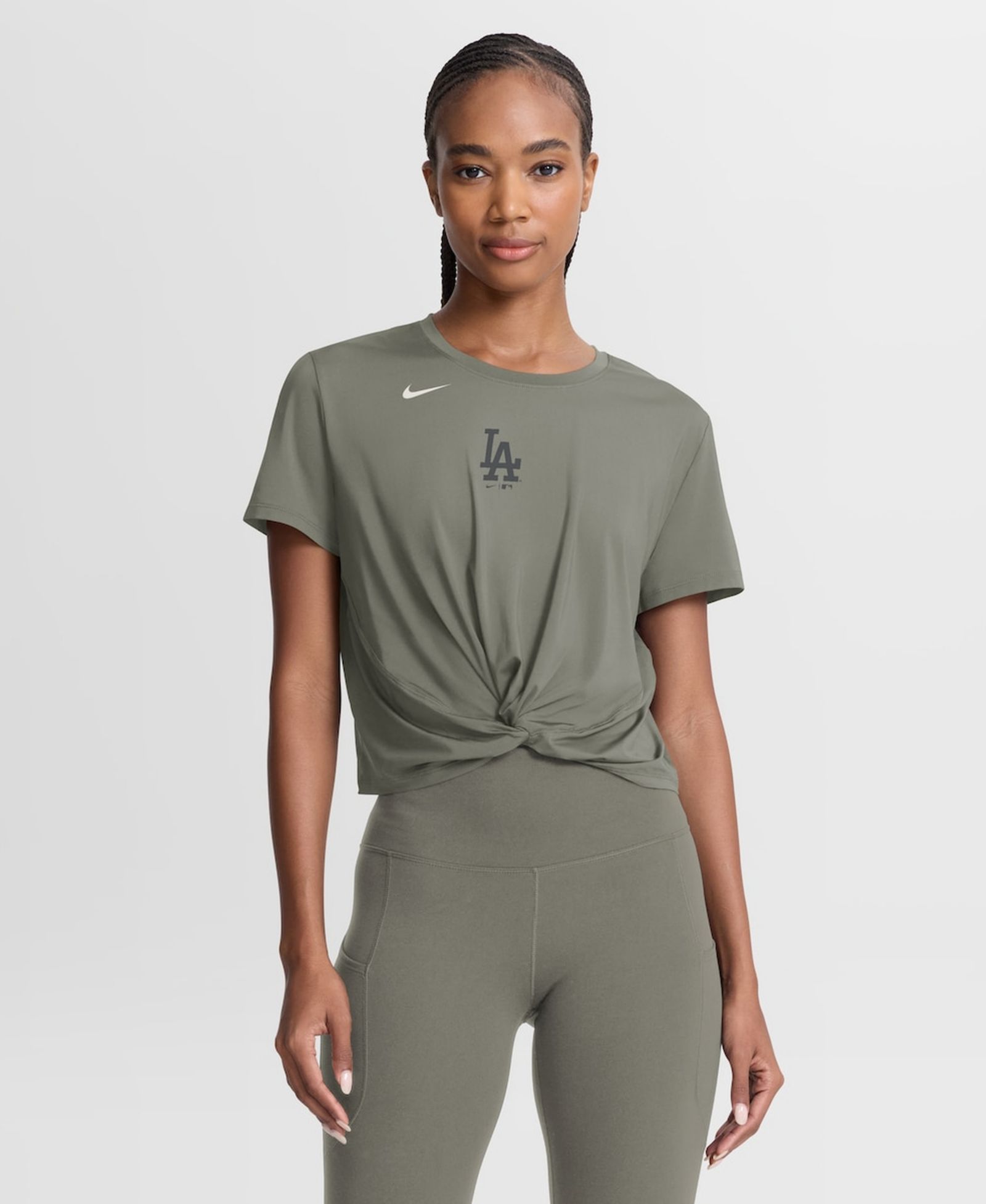 Nike Women's Olive Los Angeles Dodgers One Twist Dri-FIT Cropped T-Shirt