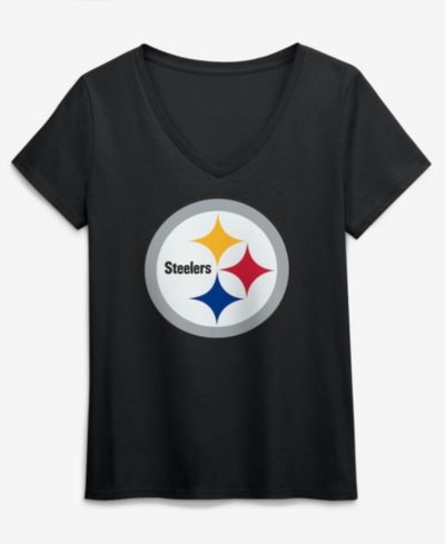 Logo Athletic Women's Black Pittsburgh Steelers Primary Logo V-Neck T-Shirt