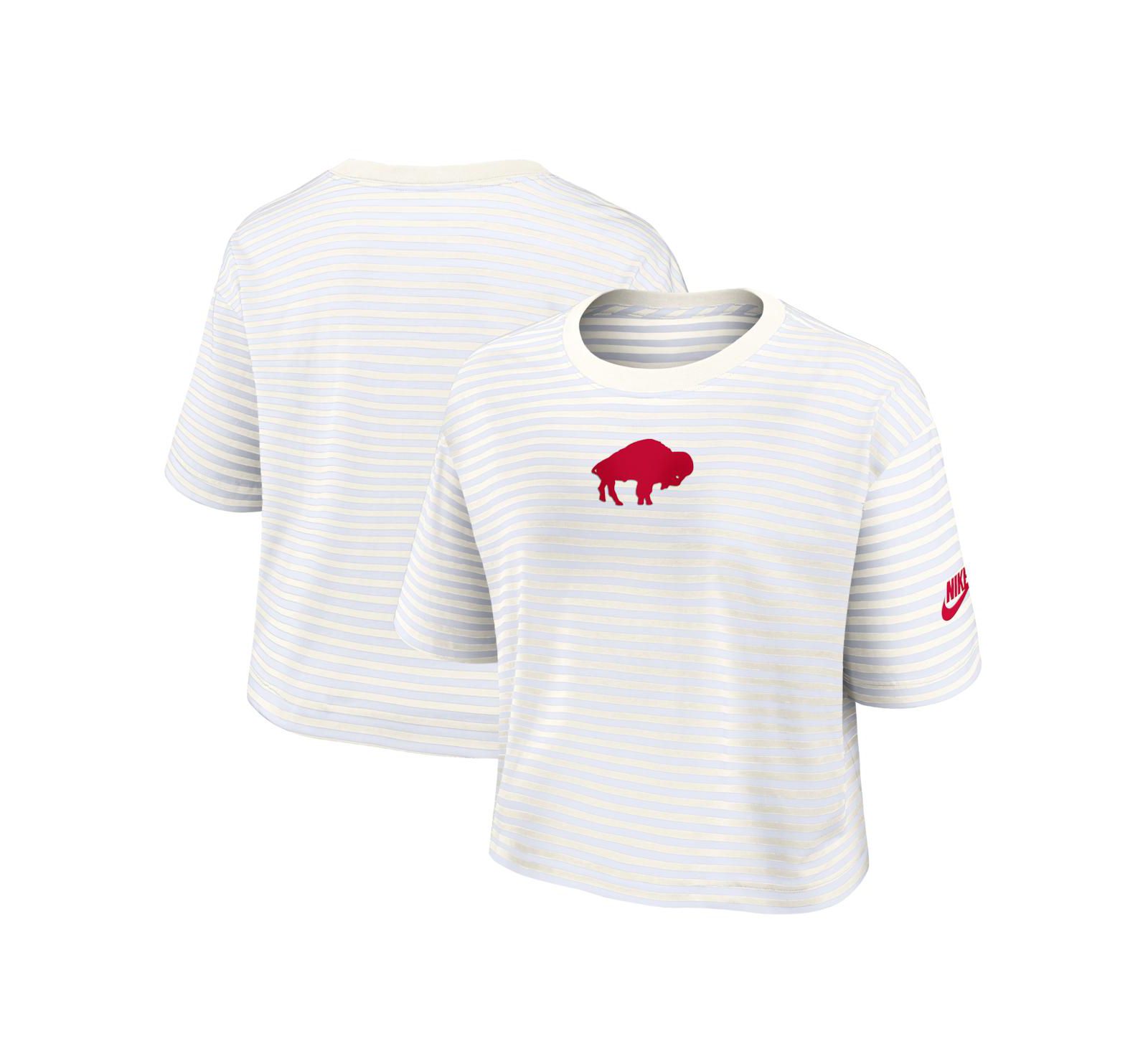 Nike Women's White/Cream Buffalo Bills Striped Cropped T-Shirt