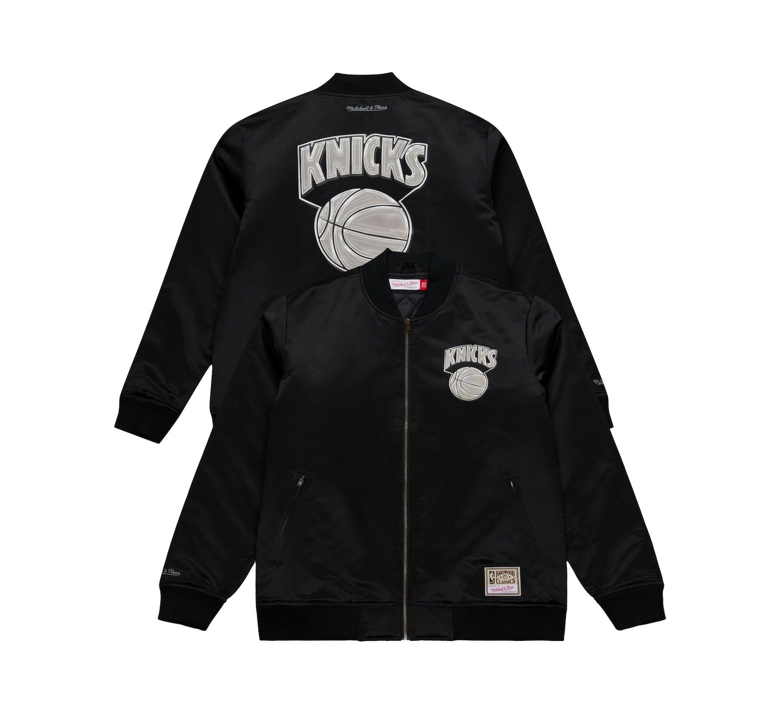 Mitchell & Ness Men's Black New York Knicks Chrome Satin Bomber Full-Zip Jacket