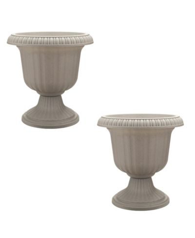 Southern Patio (2 Pack) 14" Outdoor Lightweight Resin Utopian Urn Planter, Stone