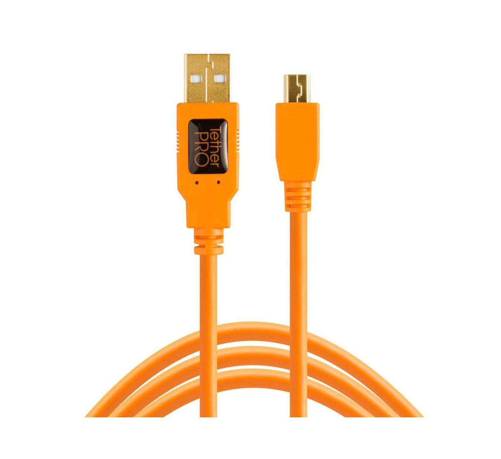 Кабель Tether Tools Pro 15' USB 2.0 A Male to Mini B 5 Pin Gold Plated, High Visibility