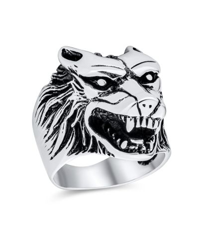 Кольцо Bling Jewelry Hunter Animal Norse Viking Warrior Signet Fierce Wolf Head Oxidized.925 Sterling Silver