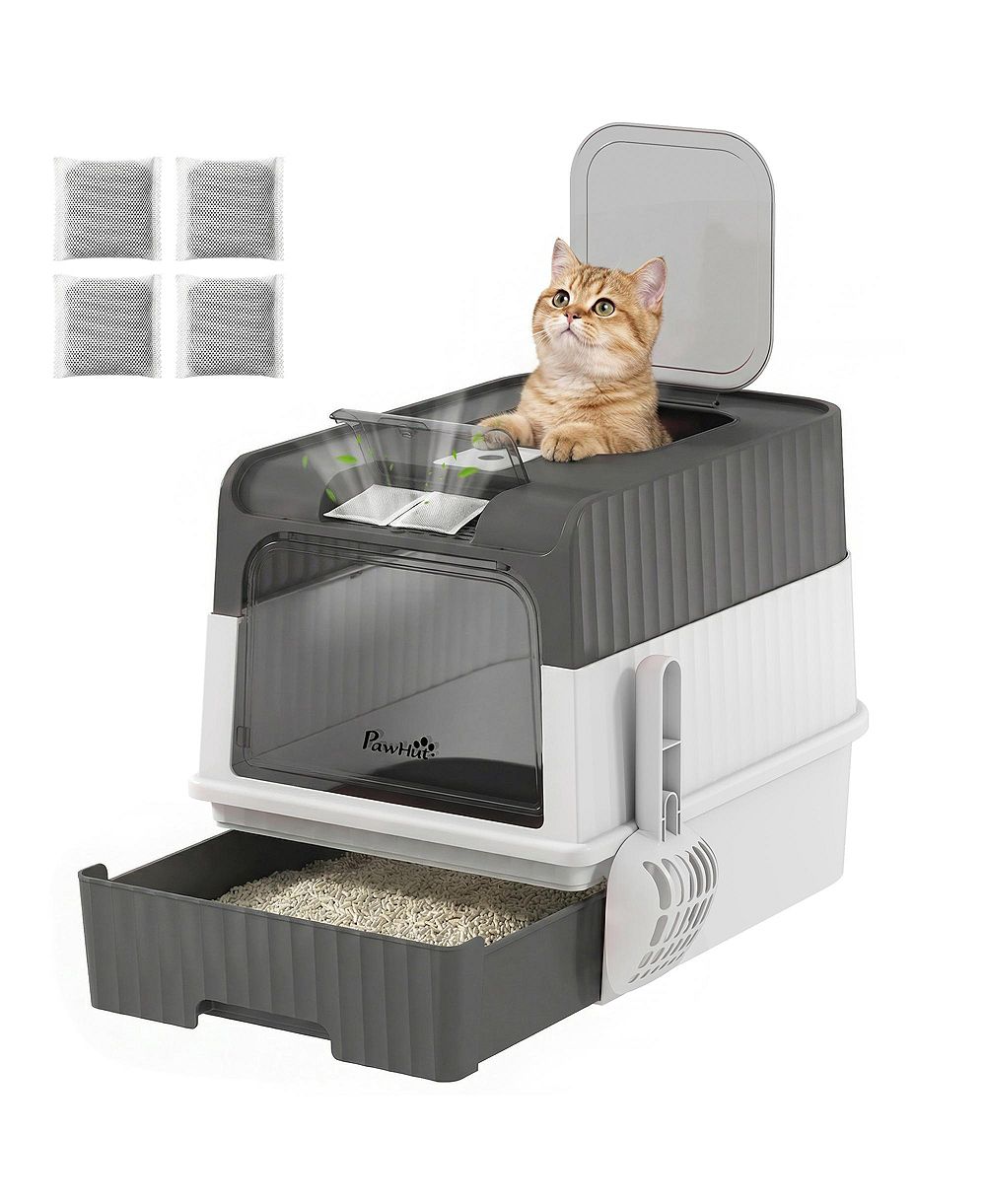 PawHut Cat Litter Box with Pull Out Drawer Tray