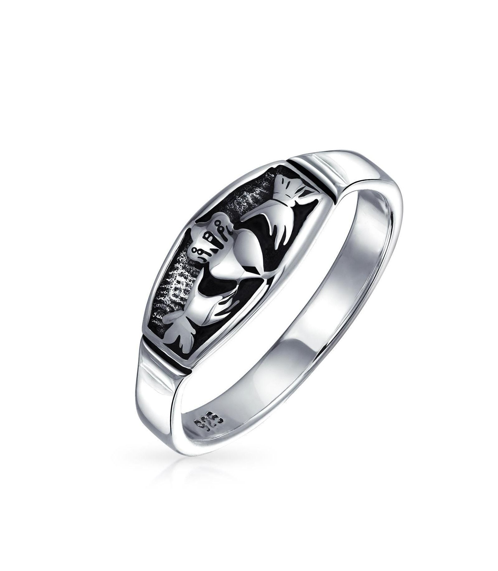 Bling Jewelry BFF Celtic Irish Claddagh Band Silver Ring Oxidized Sterling