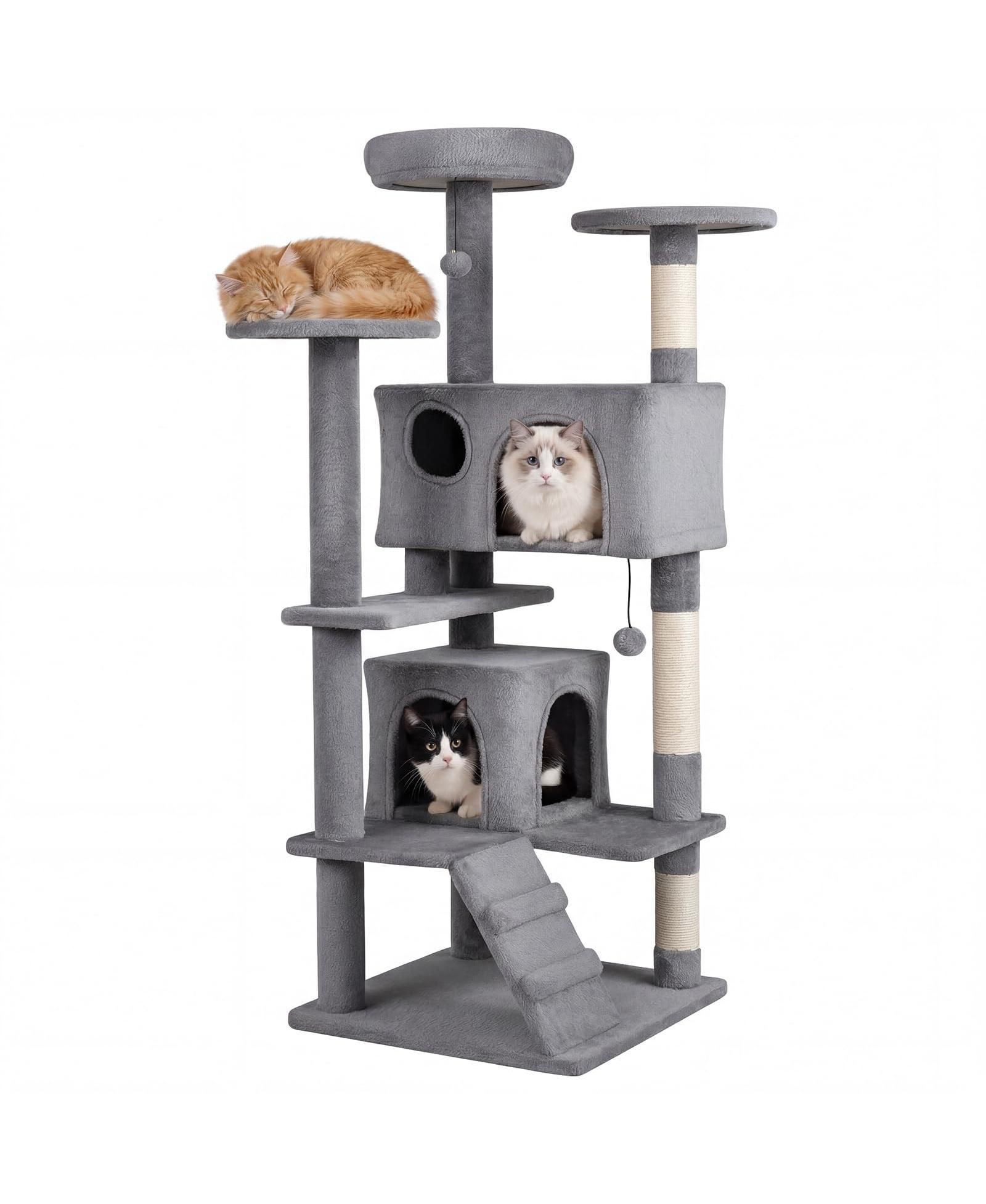 COZITO 52 in Tall Cat Tree Tower for Indoor Cats with Perches and Caves.