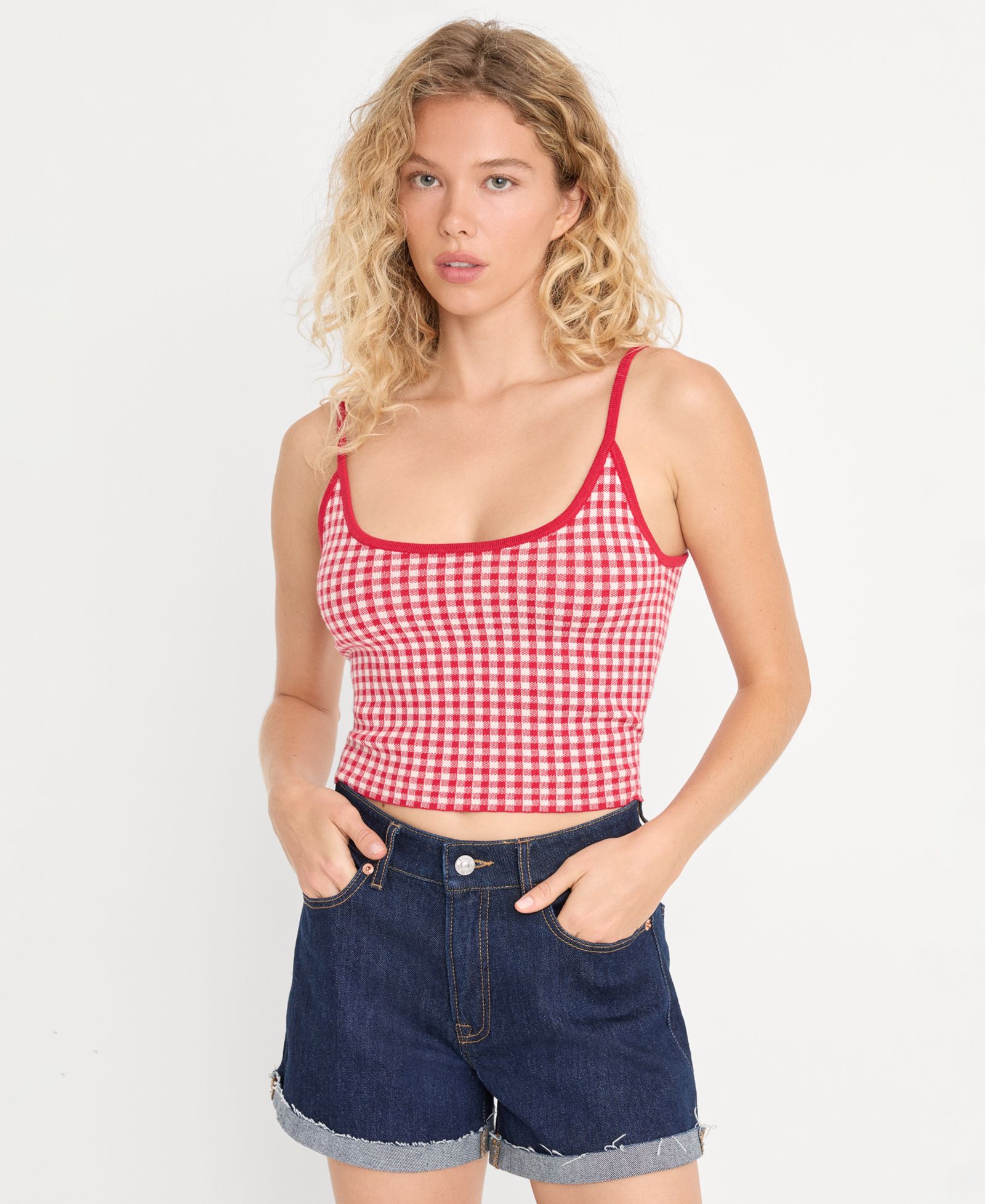 Good American Women's Gingham Camisole Sweater, Created for Macy's